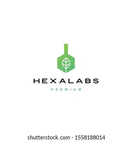 hexagon leaf nature lab hexalabs logo vector icon illustration	