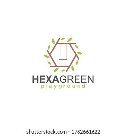 Hexagon and leafs for playground logo design concept inspiration