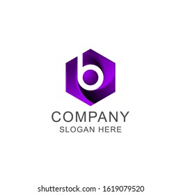 Hexagon Letter B in gradient purple color logo design vector illustration template