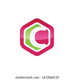 Hexagon letter C logo icon design template Colorful vector image