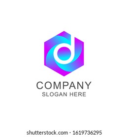 Hexagon Letter D  in gradient color logo design vector illustration template