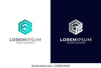 Das Design des Logos der Buchstaben E mit der Hexagon-Schrift