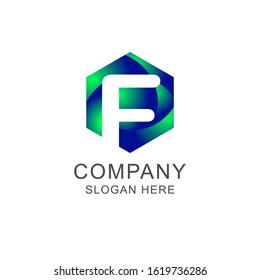 Hexagon Letter F  in gradient color logo design vector illustration template 