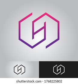 Hexagon, letter H logo vector with gradient purple color