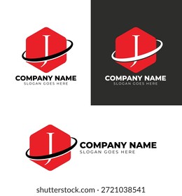 Diseño del logotipo de la letra J del hexágono - monograma rojo del Profesional para la tecnología, la logística global, y el Vector Corporativa de la identidad de la marca