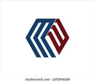 hexagon letter MW logo vector