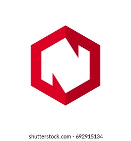 hexagon with letter N vector logo.