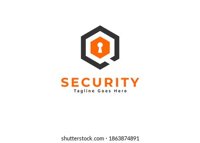 Hexagon Letter Q Security Logo, Letter Q from Hexagon negative Space and  Lock icon inside, Flat Design Logo Template, vector illustration