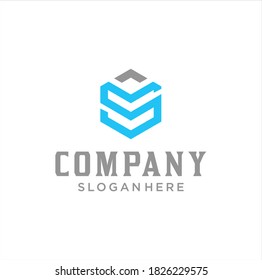Hexagon Letter S Logo Design Outline Linear style industrial. Cube box Initial S Logo Design Template Abstract.