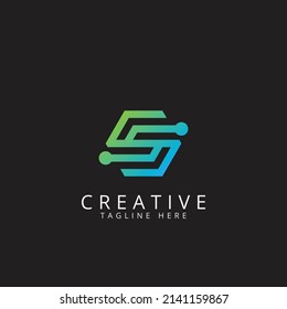 Logotipo de letra hexagonal S para plantilla vectorial de diseño tecnológico.