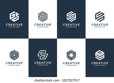 hexagon letter style collection. lettering identity. branding business logo inspiration.