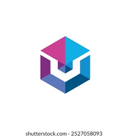 Hexagon Letter U Logo design vector template