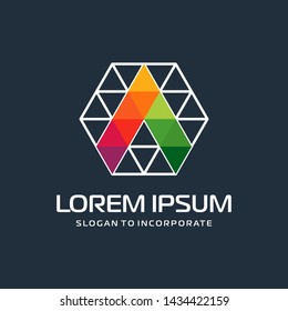 Hexagon letters A digital logo. abstract icon.  construction concept - vector
