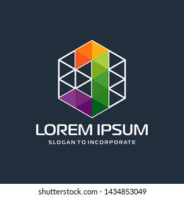 Hexagon letters J digital logo. abstract icon. construction concept - vector