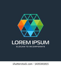 Hexagon letters M digital logo. abstract icon. construction concept - vector