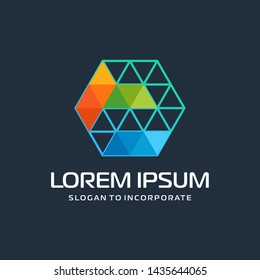 Hexagon letters P digital logo. abstract icon. construction concept - vector