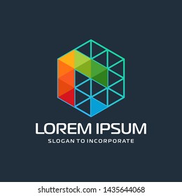 Hexagon letters P digital logo. abstract icon. construction concept - vector