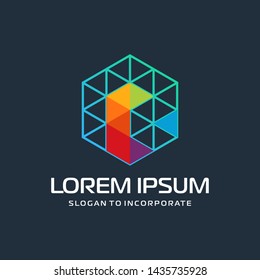 Hexagon letters R digital logo. abstract icon. construction concept - vector