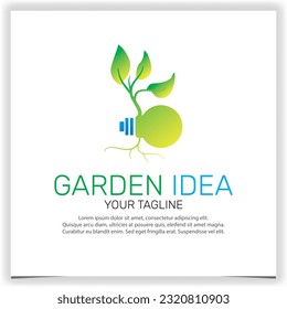 Hexagon Light Bulb Lamp with Leaf for Creative Garden Plant Farm Innovation Idea Logo design creative premium elegant template vector eps 10