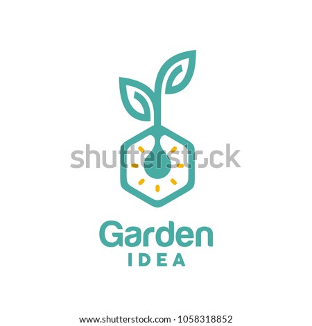 Hexagon Light Bulb Lamp with Leaf for Creative Garden Plant Farm Innovation Idea Logo design 