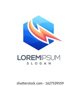 hexagon lightning colorful gradient logo design