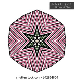 Hexagon like sign.Abstract geometric shape roughly hand drawn. Striped symmetrical geometrical symbol. Vector icon isolated on white. Tribal ethnic pattern design element.