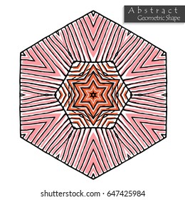 Hexagon like sign.Abstract geometric shape roughly hand drawn. Striped symmetrical geometrical symbol. Vector icon isolated on white. Tribal ethnic pattern design element.