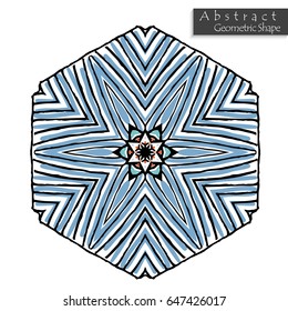 Hexagon like sign.Abstract geometric shape roughly hand drawn. Striped symmetrical geometrical symbol. Vector icon isolated on white. Tribal ethnic pattern design element.
