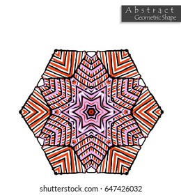 Hexagon like sign.Abstract geometric shape roughly hand drawn. Striped symmetrical geometrical symbol. Vector icon isolated on white. Tribal ethnic pattern design element.