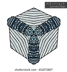 Hexagon like sign.Abstract geometric shape roughly hand drawn. Striped symmetrical geometrical symbol. Vector icon isolated on white. Tribal ethnic pattern design element.