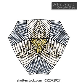Hexagon like sign.Abstract geometric shape roughly hand drawn. Striped symmetrical geometrical symbol. Vector icon isolated on white. Tribal ethnic pattern design element.