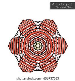 Hexagon like sign.Abstract geometric shape roughly hand drawn. Striped symmetrical geometrical symbol. Vector icon isolated on white. Tribal ethnic pattern design element.