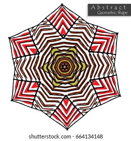 Hexagon like sign.Abstract geometric shape roughly hand drawn. Striped symmetrical geometrical symbol. Vector icon isolated on white. Tribal ethnic pattern design element.