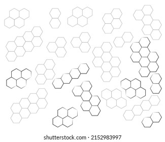hexagon line art outline collection set