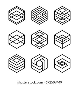 Hexagon Line Art Set