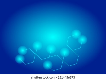  hexagon line and bright dot on bright blue background 