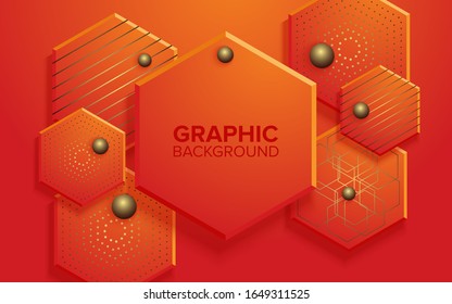 hexagon with line and circle on orange background. abstract background