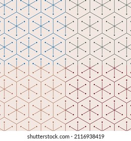 Patrón de línea de hexágono, borde de color, estilo japonés, vector, ilustración