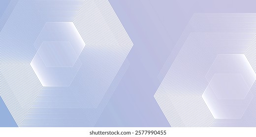 Hexagon lines on light mesh blue an pink background. Geometric stripe line art design for poster, brochure, cover, website, header, web banner presentation simple