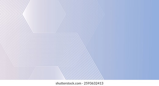 Hexagon lines on light mesh blue an pink background. Geometric stripe line art design for poster, brochure, cover, website, header, web banner, presentation modern