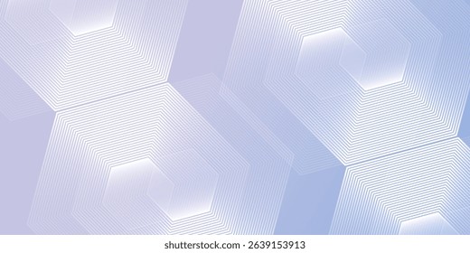 Hexagon lines on light mesh blue an pink background. Geometric stripe line art design for poster, brochure, cover, website, header, web banner, presentation simple modern