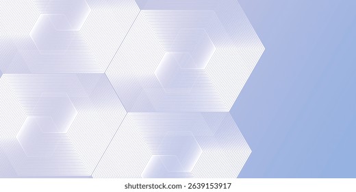 Hexagon lines on light mesh blue an pink background. Geometric stripe line art design for poster, brochure, cover, website, header, web banner, presentation simple modern abstract