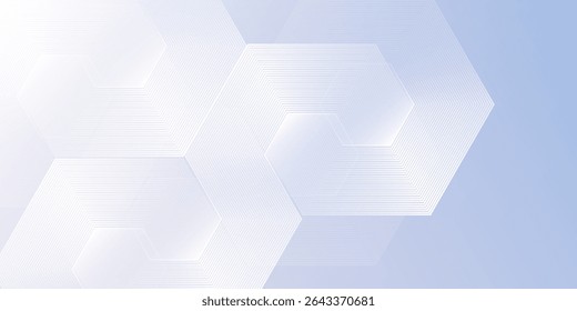 Hexagon lines on light mesh blue an pink background. Geometric stripe line art design for poster, brochure, cover, website, header, abstract modern