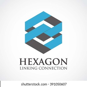 Vínculo hexagonal de conexión de cinta vector abstracto y diseño de logotipo o grupo de línea de plantilla icono comercial de símbolo de identidad de la empresa