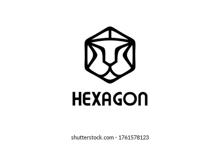 hexagon lion vector logo design concept