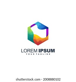 hexagon liquid gradient color logo design