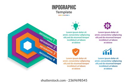 vector de plantilla de elemento infográfico de lista de hexágonos, 4 puntos, opciones, diseño de diagrama de pasos