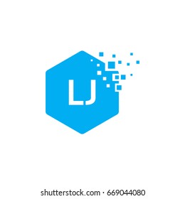 Hexagon LJ Initial Logo designs with pixel texture Vector illustration