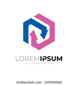 Hexagon logo and arrow design combination, box icon