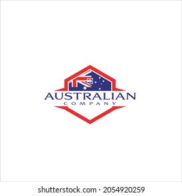 The hexagon logo with the Australian flag inside is blue and red